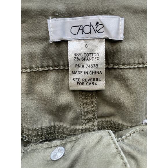 Cache Pants Womens Size 8 Khaki Olive Green Casual Summer Cropped Capri Slacks - Picture 9 of 11
